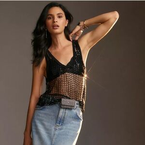Anthropologie piclro mesh sequin top NWT